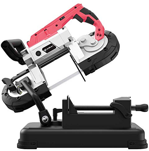 Anbull Portable Band Saw with Upgraded Removable Alloy Steel Base, 45°-90° Metal Cutting, 10A 1100W Motor, 5-inch Deep Cut, with .020-by-44-7/8-Inch 14 TPI Saw Blade and Led Spotlight