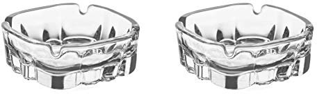 Square Glass Ashtrays for Cigarettes - Set of 2, Crystal-Cut Pattern.