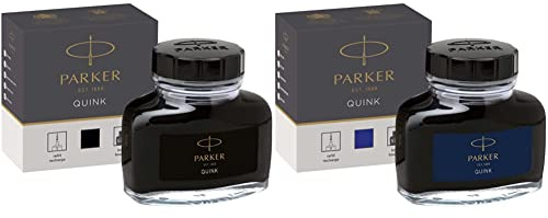 PARKER tintero de tinta líquida quink para plumas estilográficas, 57 ml, en caja + tintero de tinta líquida Quink para plumas estilográficas, 57 ml, en caja, color azul