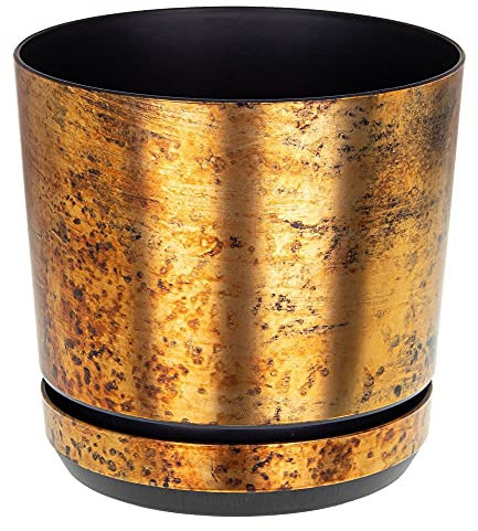 KORAD Rust effect plastic round indoor flowerpot with saucer and drainage holes small (height: 26 cm- 10.15 inches)