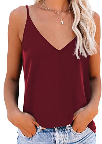 NONSAR Camiseta interior con tirantes finos ajustables estilo espagueti para mujer, camiseta básica, camisola, borgoña, XXL
