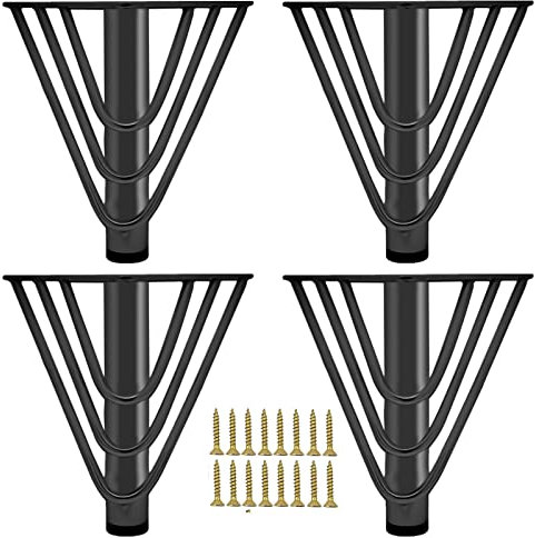 KMERCE 4pcs Möbelfüße Metall Schwarz 18cm, Schrankfüsse, Kommodenfüße, Sofa füße, Füße für möbel, Tischbeine für Couchtisch,Sofa,TV-Schrank, Bett, Sideboard,Mit Schrauben+Anti-Rutsch Stummschaltbasis