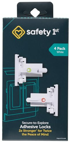 Safety 1st - Secure-to-Explore Adhesive Cabinet Locks Baby Proofing, Child Locks for Cabinets and Drawers (4 Locks), White