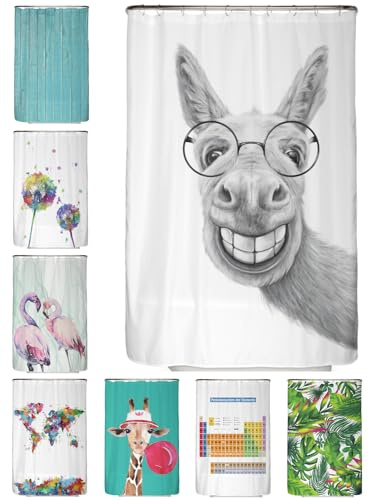 arteneur® - Esel - Anti-Schimmel Duschvorhang 120x180 - Recycelt mit Öko-Tex Standard 100 - Beschwerter Saum, Blickdicht, Wasserdicht, Waschbar, 8 Ringe & E-Book