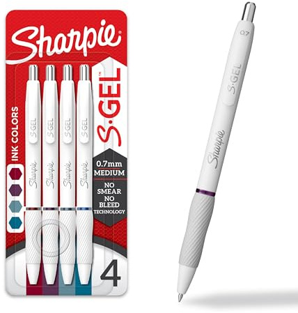 Sharpie S-Gеl Pens Fashion Barrel Gel Ink Pens Pearl White Body Medium Point (0.7Mm) Writing Coloring Gel For Journaling Bold Jewel Color Assortment 4 Count