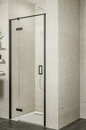 Ben miteora Duschtür Drehtür links 90x200cm Dusche Duschabtrennung Duschtrennwand Matttschwarz/Sicherheitsglas in Klarglas