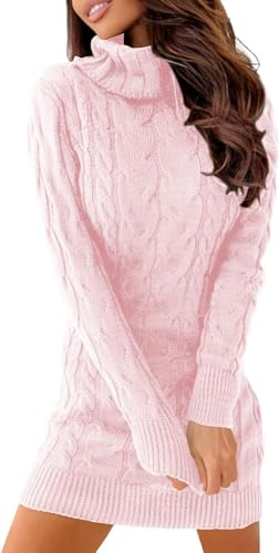 Ebifin Robe Pull pour Femme élégante Col roulé Robe Hiver Casual Manches Longues Sweat Pull Laine.