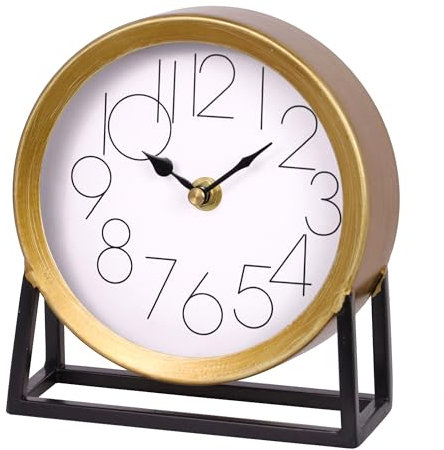 VinSees Modern Golden Table Clock on Stand, Decorative Desk and Shelf Clock, Mantel Clock Farmhouse Clock Non-Ticking, Home Décor for Living Room, Bedroom, Bedside, Desk, Gift Clock (Gold)