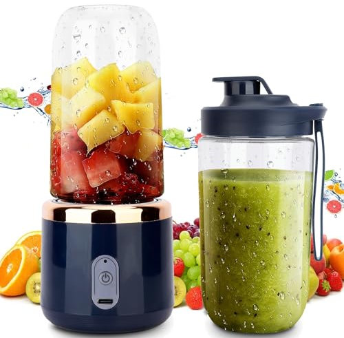 pofluany Personal Blender - Portable 400ml High Speed Blender with 6 Blades, Electric Juicer Cup Smoothie Maker USB Rechargeable for Kitchen, Gym, Travel Blue