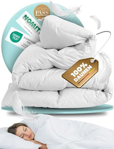 BEFA NATUR Tillverkad i Tyskland duntäcke 155 x 220 cm av 100 % dun, vinterfilt, lämplig för allergiker (nomite), Öko-Tex 100 klass 1 certifierad, EN Standard 12934, downpass (2 stycken)