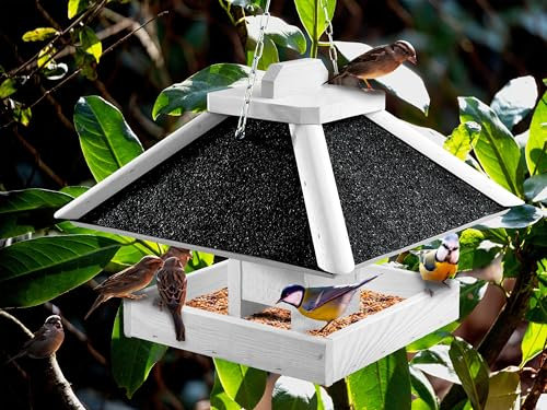 Vogelfutterhaus zum Aufhängen-Vogelhaus aus Holz-Bird House-Vogelhäuschen wetterfest zum hängen-Vogelvilla mit Kette zum Hängen-Bird Fedder House-Vogelhaus