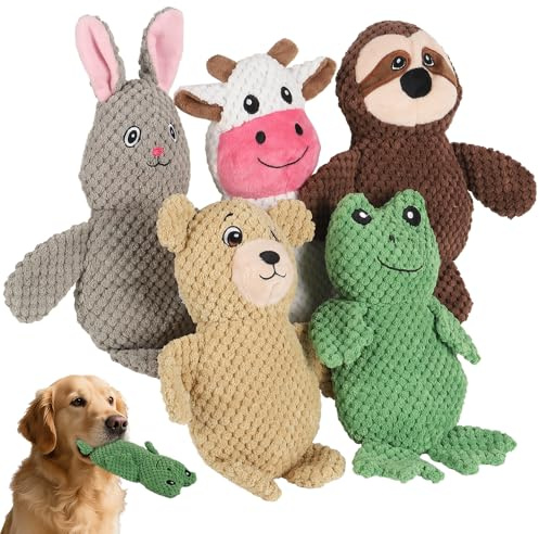 Act boldly 5-Pack Squeaky Dog Toys – Durable Animal-Shaped Plush Chew Toys for Dogs, Handmade Interactive Puppy Toys with Squeaker, Perfect for Reducing Destructive Behavior