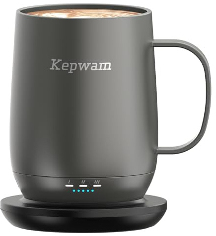 Kepwam Self Heating Coffee Mug T2, 16oz Smart Heated Coffee Mug, 150 Min Battery Life - Hot up to 149℉ Temperature Control Coffee Mug Warmer, Gifts for Dad Mom (No APP)