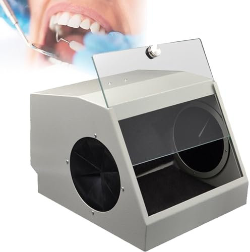 Colector de polvo para clínica dental con extracción de aire y filtro. Cabina modular de granallado que evita que el polvo se escape durante el arenado. Ideal para operaciones de arenado, lapeado y