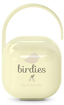 Suavinex, Boîte à Tétine pour Bébé, Capacité pour 2 Sucettes, Pochette - Étui Résistant, Facile à Nettoyer, Anse Flexible pour Accrocher au Sac, Poussette ou Berceau, +0 Mois, Birdies Beige