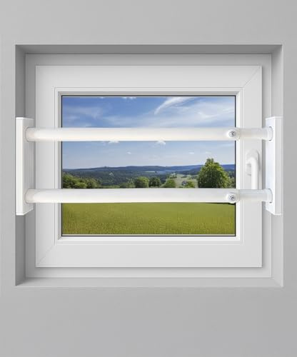 Fenstersicherung 2-fach – Einbruchschutz Teleskopstange mit Druckschloss | Edelstahl oder Weiß | Länge 600–1800 mm | Sicherungsstange für Fenster & Türen (Weiß, 600-1000mm)