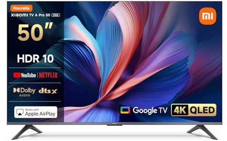 XIAOMI A Pro, 50 (127 cm), 4K UHD QLED, Smart TV, Google TV, Triple Tuner DVB-C/S/S2/T/T2, HDR10, Game Boost 120Hz, MEMC, Sprachsteuerung mit, 2+8GB, Kompatibel mit Apple Airplay & Google Cast