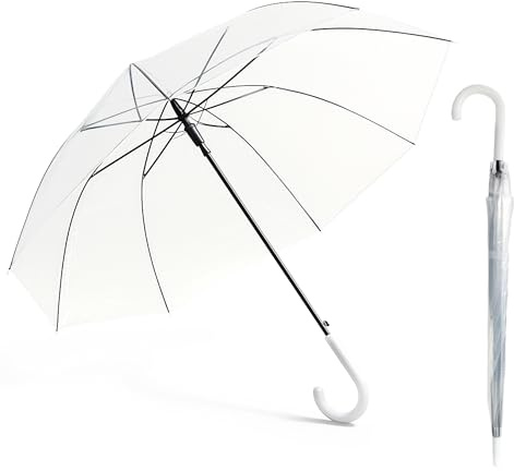 SHANN Paragua Largo Clasico Grande Automatico Resistente al Viente, Impermeable, Mango Curvo, Grande y Elegante para Hombre y Mujer