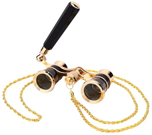 Mini Opera Glasses with Adjustable Handle and Chain, Compact Portable Binoculars for Theater, Ballet, Concerts, Musicals & Live Performances – Gift Choice for Women, Men, Adults (Black & Gold)