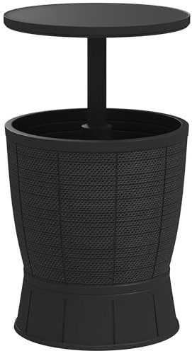 Outsunny Table à glacière 3 en 1, Table de Cocktail avec Seau à Glace, Plateau télescopique, pour bière, vin, Cocktails, Jardin, Ø 49 x 58-84 cm, Noir