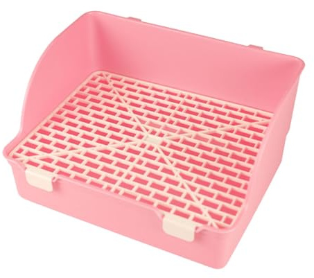 Sdlnklm Bac de Toilette pour Lapin, Mini-Maison de Toilette pour Rongeurs avec Matériau Robuste et Stable et Structure en Grille pour Chinchillas, et L, Rose