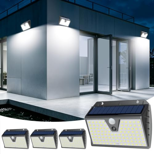 Luz Solar Exterior con Sensor de Movimiento, 4 Paquete/3 Modos IP65