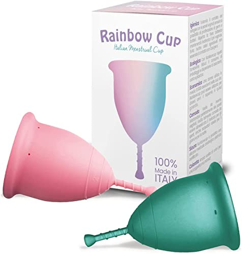 Rainbowcup Cup - Kit 2 Coppetta Mestruale In Silicone Medicale, Coppette Mestruali Toniche con Colore Variabile, Taglia 2, Made In Italy, 2 Unità