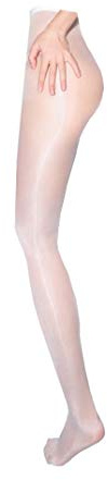Long-Perfect Super Shimmery Oil Shiny Plus Footed Thigh High Sheer Hold Up Pantyhose Stockings 30 Den Tights (white)