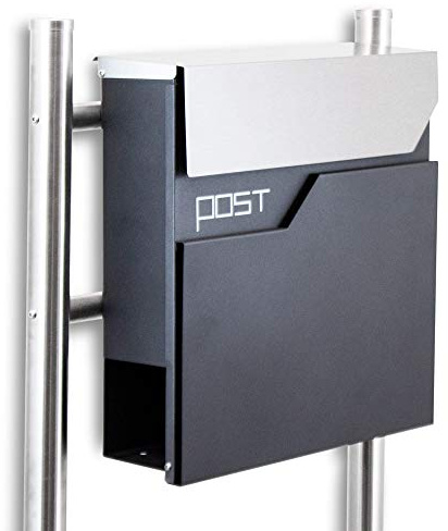 BITUXX® Design Standbriefkasten 16771 Briefkasten Briefkastenanlage Freistehender Postkasten mit Zeitungsfach Anthrazit Graphit Edelstahl