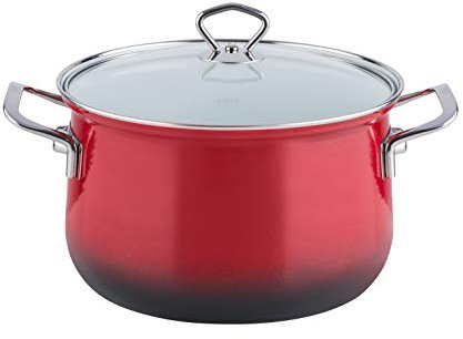 RIESS 0659-039 Fleischtopf mit Glasdeckel, NOUVELLE BROMBEER, Durchmesser 24cm, Inhalt 6 Liter, Emaille, rot, Induktion
