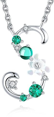 VIKI LYNN Collier Pendentif Lettre Initial S en Mon Collier Prénom Personnalisé en argent fin 925 et Oxyde de zircon Idée cadeau noël pour femme fille