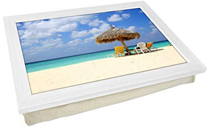 Portable Lap Desk Tray (Beach Shade) Handmade Wooden Frame, Beanbag Cushioned Bottom | Computers, Laptops, Meals, Food | L0157 White Frame with Cream Cushion
