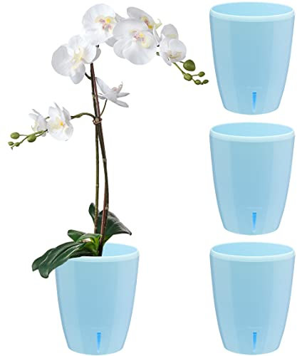 Santino 4er-Set Orchideentopf D 15cm Selbstbewässernder Topf mit Dochtsystem und Wasserstandsanzeige für den Innenbereich - Blue - 2L
