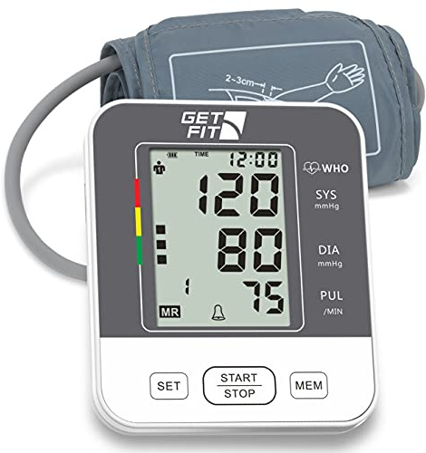 Get Fit Blood Pressure Monitor CE Approved UK for Home Use - Medical Upper Arm Blood Pressure Machine - Heart Rate Monitor - Hypertension Detector - Adjustable 22-42cm Large Adult Cuff - LCD Display