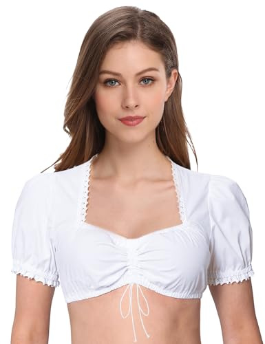 GloryStar Women's Bavarian Oktoberfest Costume Traditional Dirndl Blouse Beer Garden SweatHeart Neck Crop Top white XL