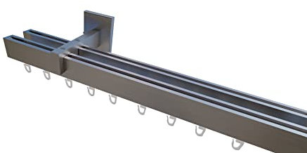 Innenlaufsystem Gardinenstange Square-LINE kantig, auf Maß - Aluminium - 240 cm 2-Lauf