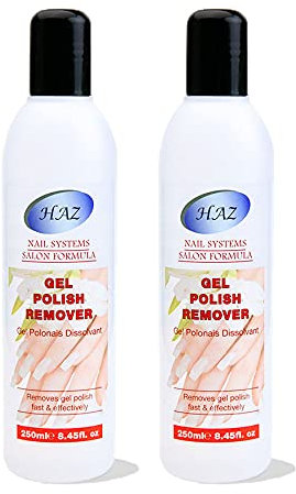 HAZ Gel Polish Remover Acetone 250ml, Easily & Quickly Removes Soak-Off Gel Polish, Salon Professional UV LED Nail Polish Cleaner for Manicures Pedicures, No Need for Foil, Soaking or Wrapping