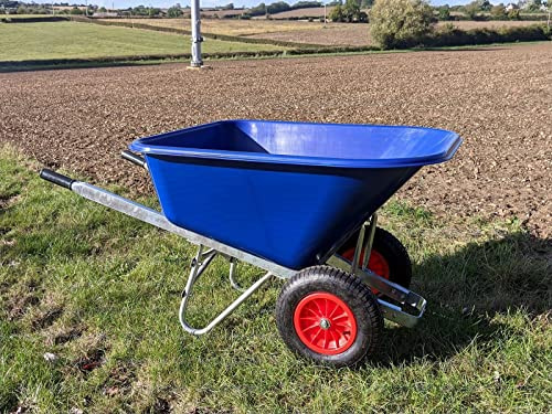 200L WHEELBARROW Stable Garden Twin Wheel Barrow Large 200 Litre Blue Big