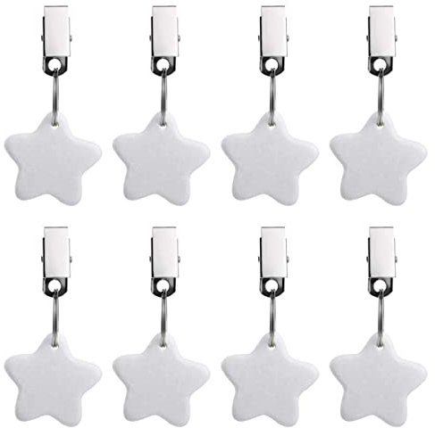 WANGCL 8PCS Tovaglia Pesi Ciondolo Tovaglia con Clip in Acciaio Inossidabile per Cena in Famiglia All'aperto Festa in Giardino Matrimonio Campeggio Picnic A Forma di Stella Bianco