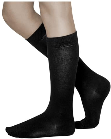 vitsocks Chaussette haute au genou COTON DOUX fine Enfant (3 PAIRES) filles garçons montante longue unie mi-bas couture plate, noir, 27-30