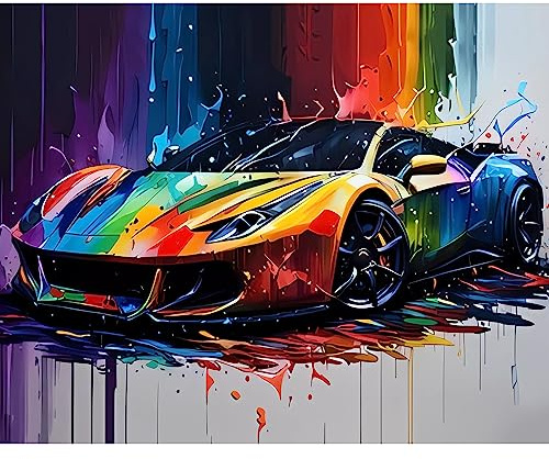 DIY Paint by Numbers,Racing Car,Canvas Oil Painting Kit for Kids & Adults,16x20inches Drawing Paintwork Acrylic Pigment,for Car Lovers Wall Decor Art Painting Without Frame-Car Lovers (Frameless)