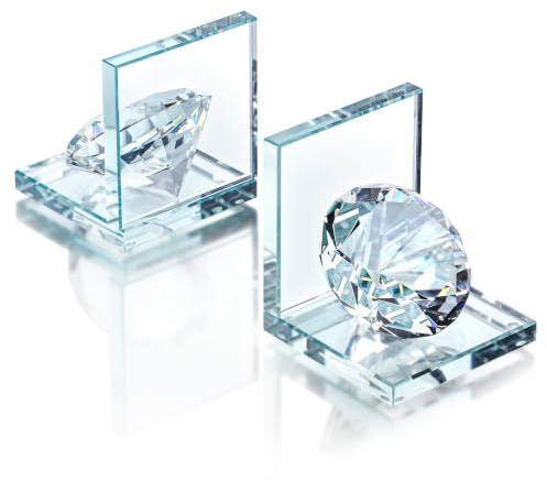 1 Pair Crystal Bookends with 80mm Clear Diamond for Heavy Books