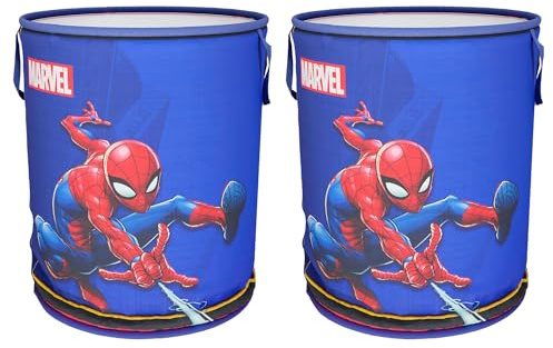 Kuber Industries Lot de 2 paniers à linge ronds pour vêtements, imprimé Spiderman Marvel, organiseur de rangement de jouets, capacité 45 l, bleu marine