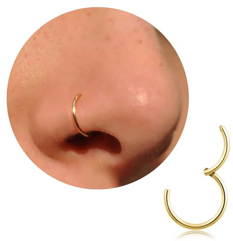 20G 18G 16G Titanium Nose Ring Hoop, Cartilage Hoop Earrings for Women Men Silver Gold Nose Ring Septum Ring Tragus Conch Helix Daith Lip Piercing Jewelry 6mm/7mm/8mm/9mm/10mm (Gold-18g, 6mm)