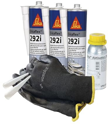 Sikaflex 292i Marine weiß 3x 300ml mit Aktivator 205 - zur Abdichtung von Aluminium und Stahl im Boot und Schiffsbau mit 5 Düsenspitzen