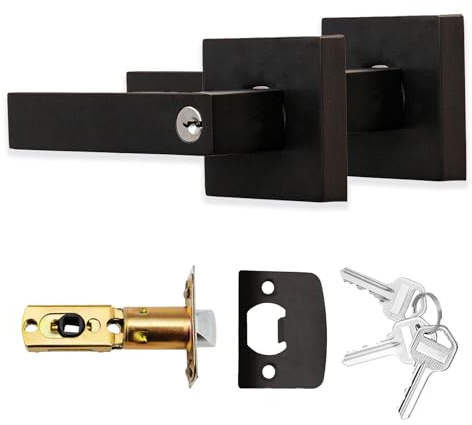 XFORT Quad Entrance Knob Set Matt Black, Door Knob with Lock for Internal Wooden Doors, Complete Set with Tubular Latch and 3 Keys