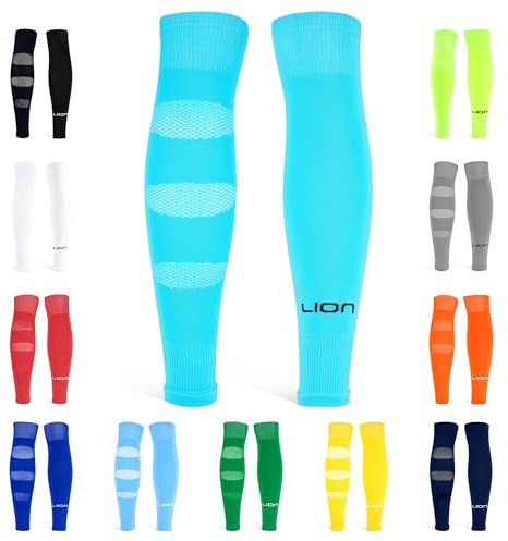 Performance Football Sock Sleeves - Premium LION BREATHE Technology - Breathable Mesh To Reduce Pressure On Calf Muscles (UK, Alpha, L, Aqua)