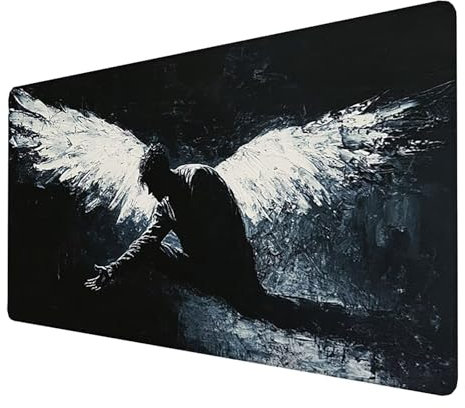 Musmatta, musmatta, stor musmatta (ängel) spelmusmatta, musmatta, musmatta, stor musmatta för skrivbord, 1000 x 500 x 3 mm, skrivbordsmatta, stor, XXL musmatta för kontor och hem (svart) T-I3