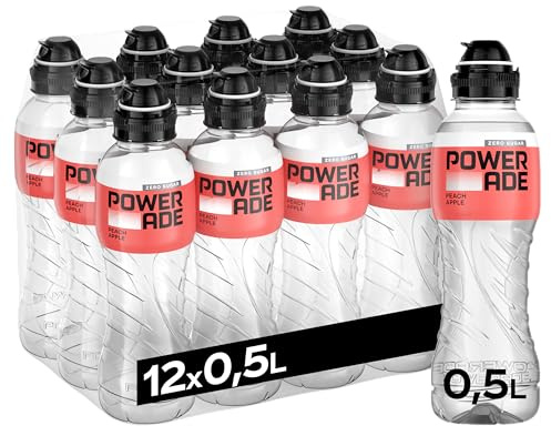 Powerade Active Water Pfirsich-Apfel - kalorienfreies, zuckerfreies Erfrischungsgetränk mit Vitamin B3 und B6 - Sportgetränk mit Mikronährstoffen in Einweg Flaschen (12 x 500 ml)