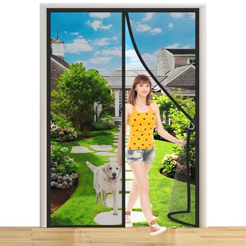 Magnetic Fly Screens for Doors 210x200cm Double Door Screen Mesh Curtain Magnetic Self-Sealing Insect Protection Door No Gap for Doors and Windows Pet and Kid Friendly Black